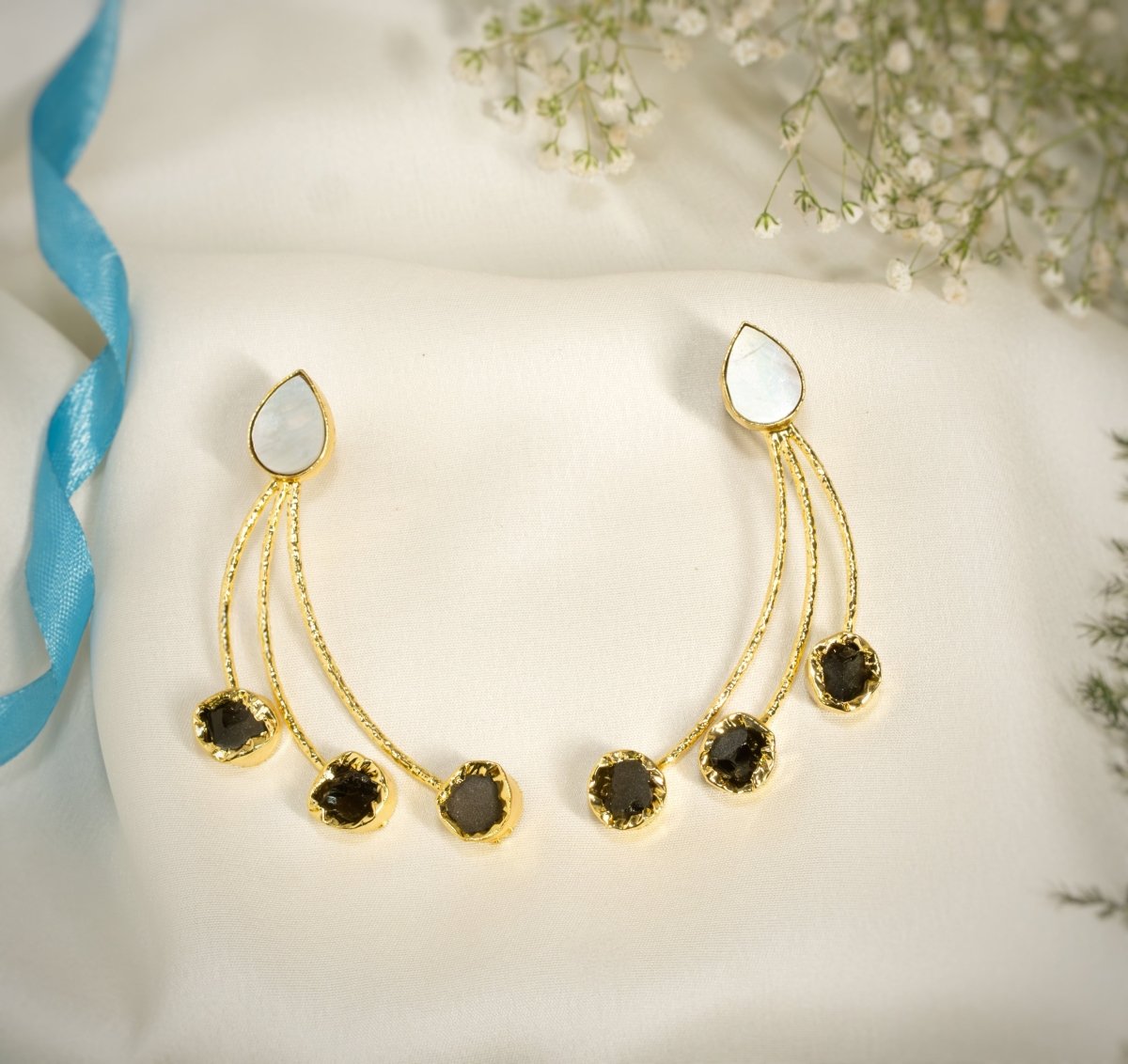 MOP with Tri Stone drop Earrings - B - Jiaarajewellery
