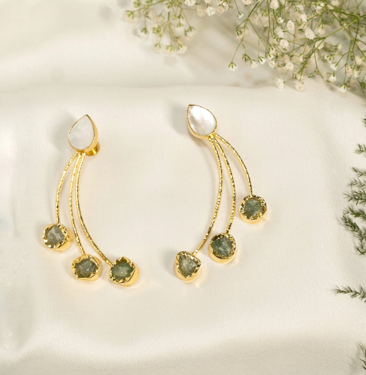 MOP with Tri Stone drop Earrings - G - Jiaarajewellery