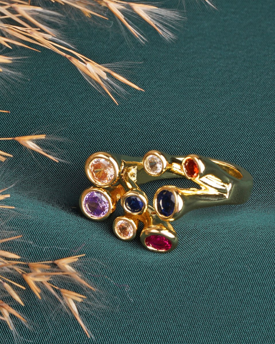 Multi Crystals Geometric Ring - Jiaarajewellery