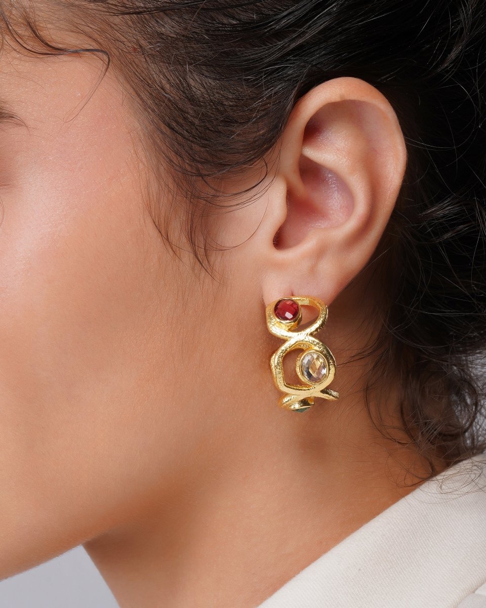 Multicolor Crystal Stone Studded hive Earrings - Jiaarajewellery
