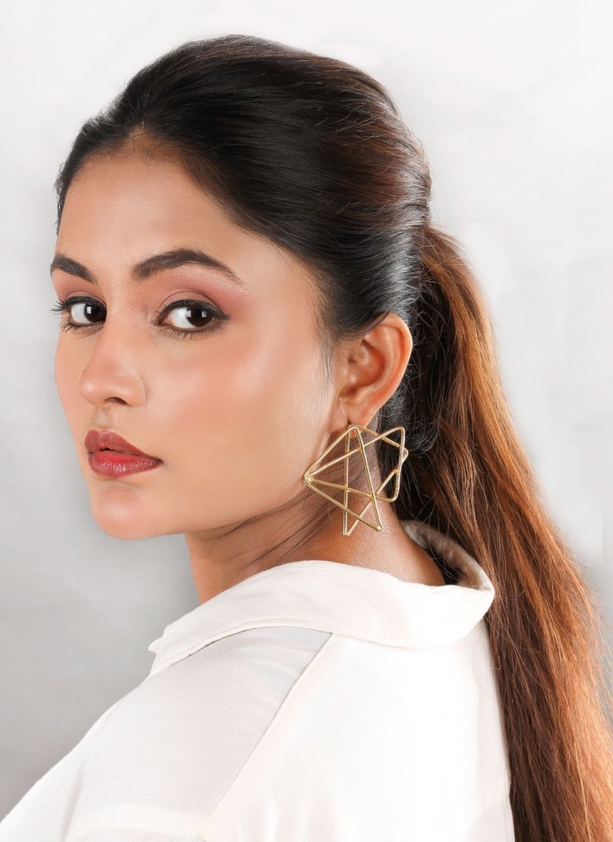 Multistar Geometric Brass Earrings - Jiaarajewellery
