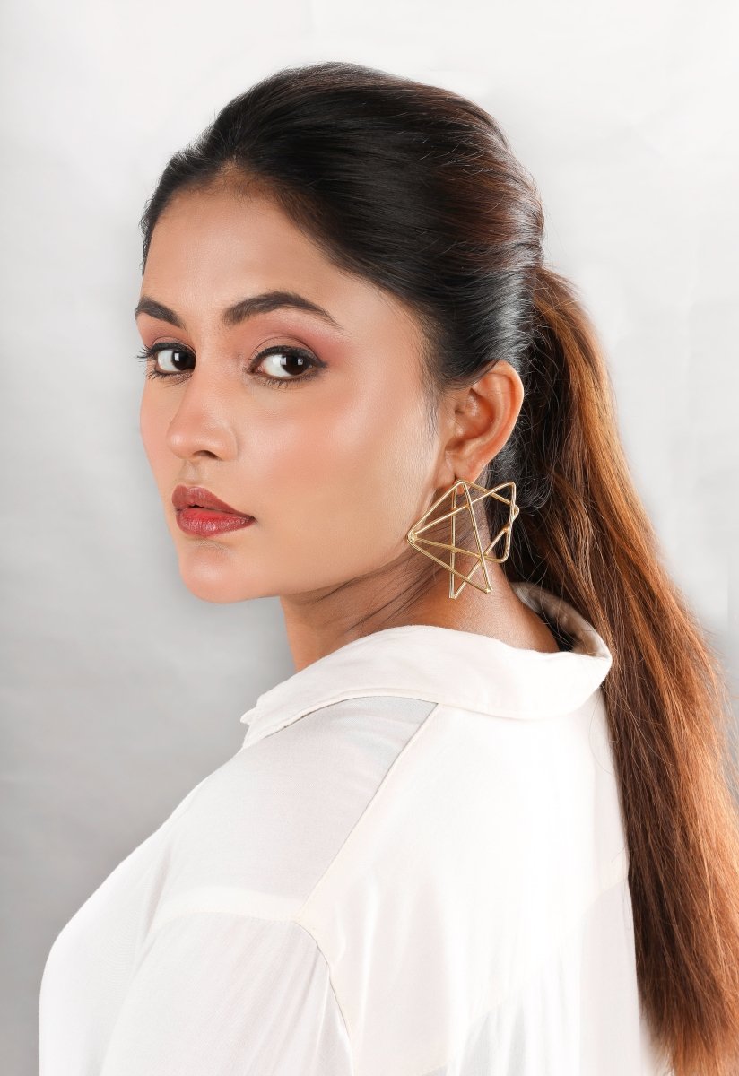 Multistar Geometric Brass Earrings - Jiaarajewellery