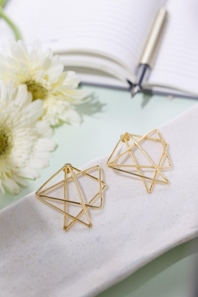Multistar Geometric Brass Earrings - Jiaarajewellery