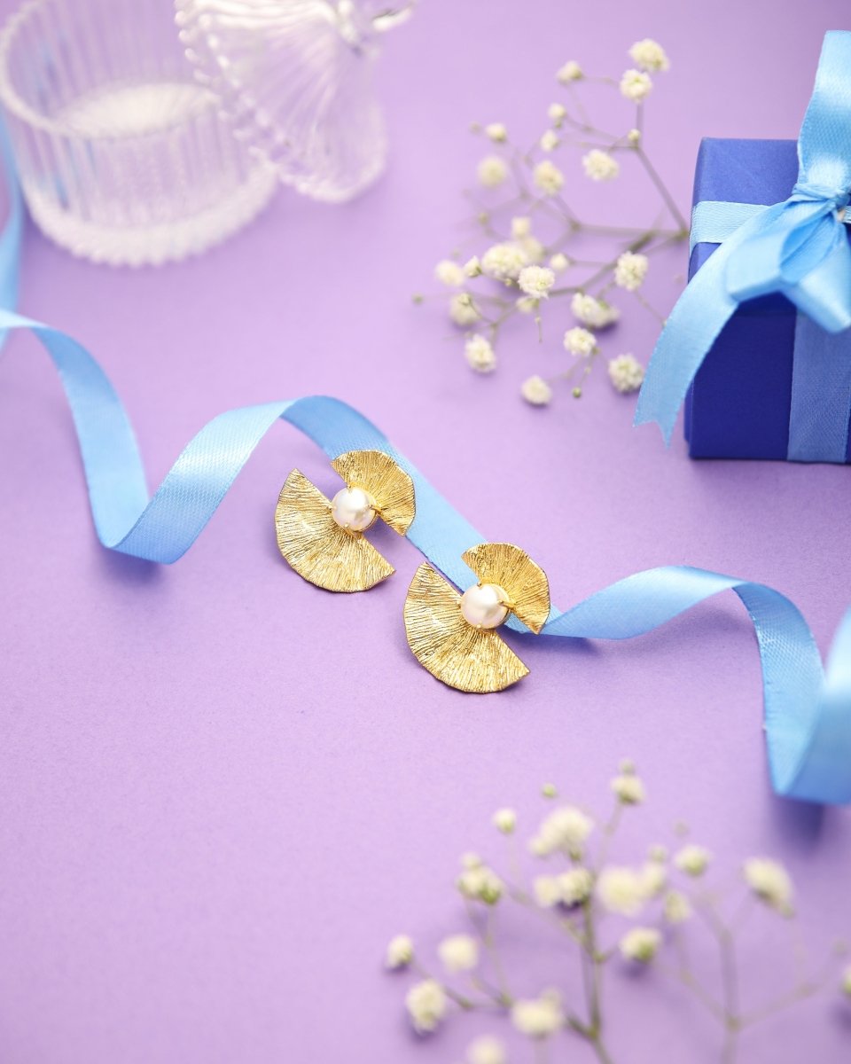 Pearl Studded Textured Bow Earrings - Jiaarajewellery