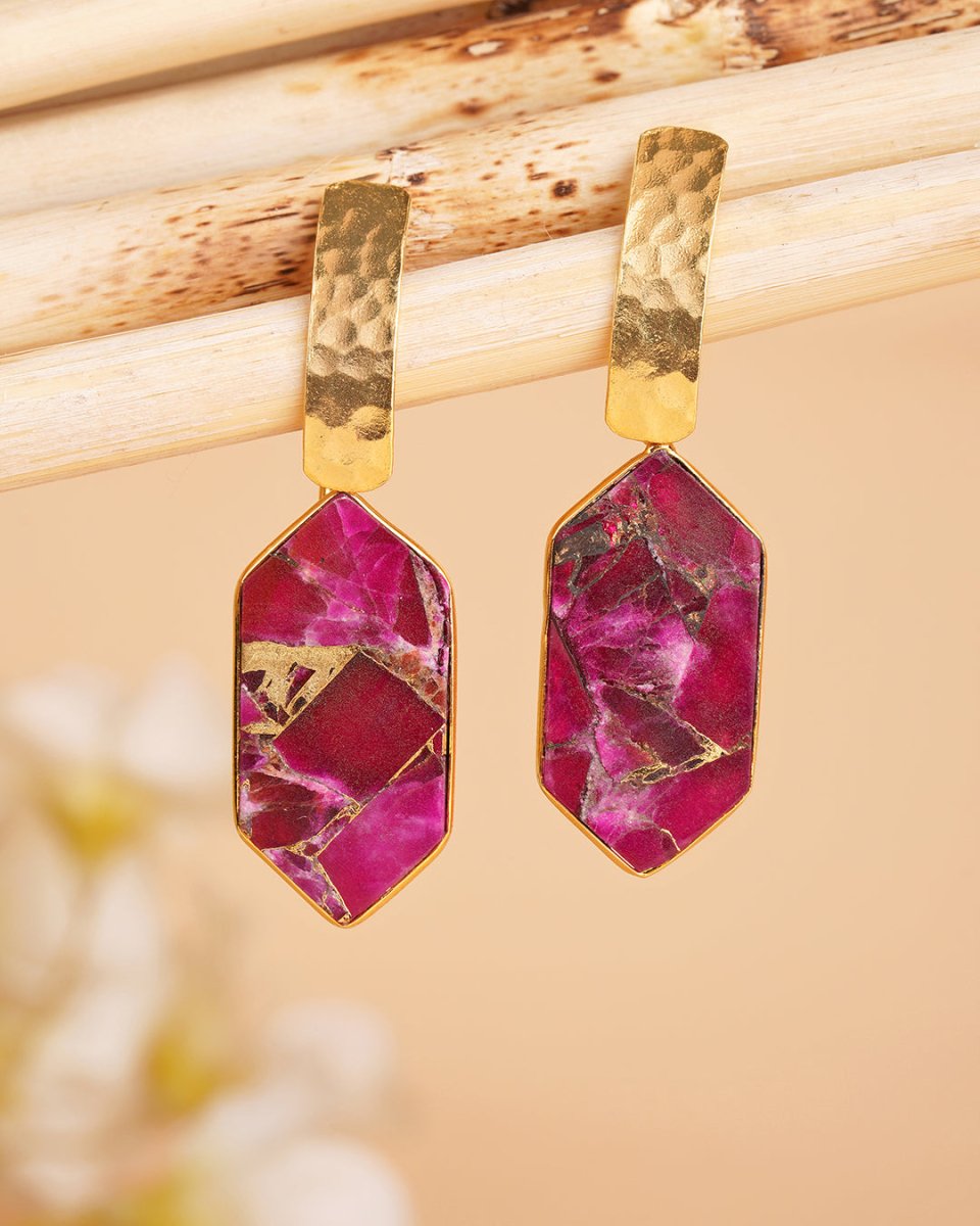 Pentagon Ruby Mohave Drop Earrings - Jiaarajewellery
