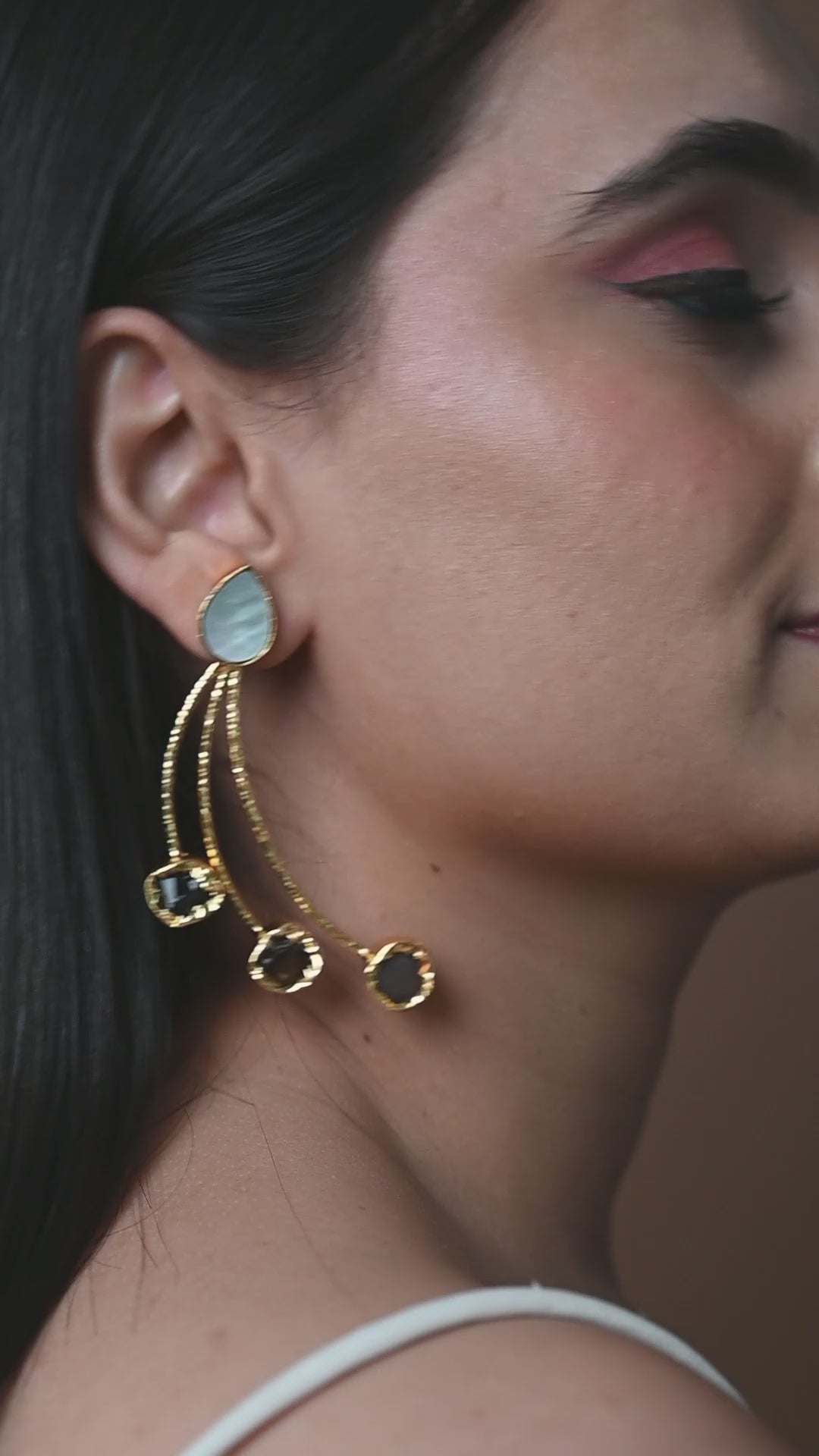 MOP with Tri Stone drop Earrings-B