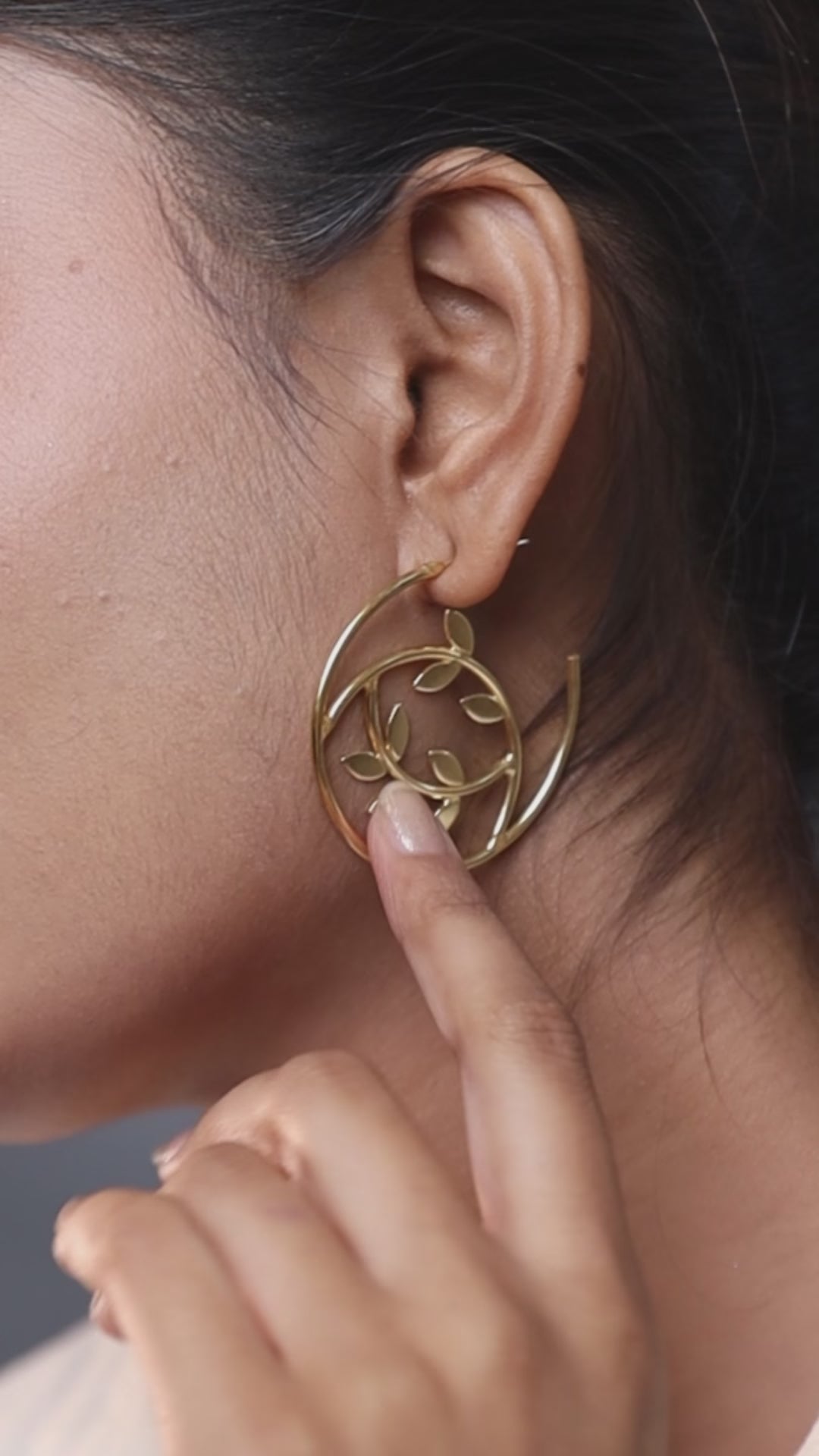Handcrafted Leaf clustered Hoop Earrings