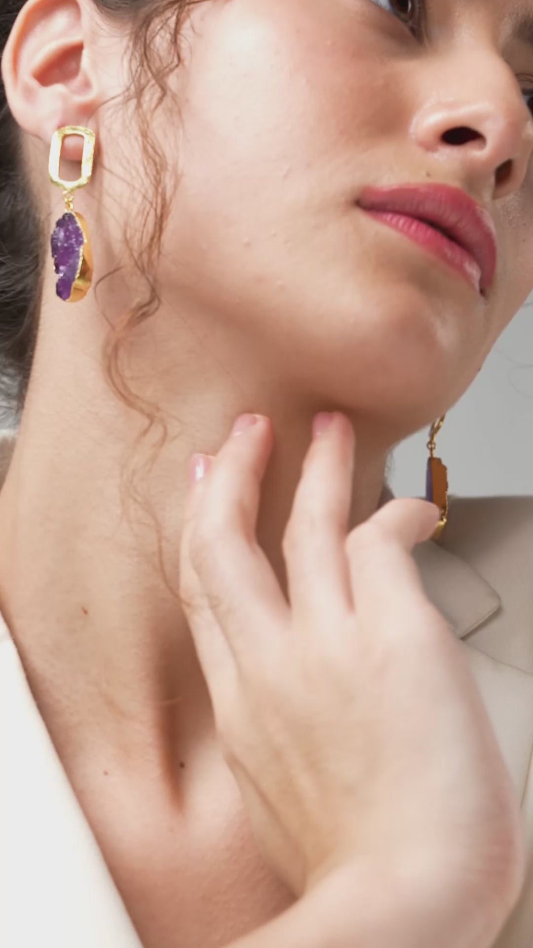 Eccentric Amethyst Stone Drop Earrings