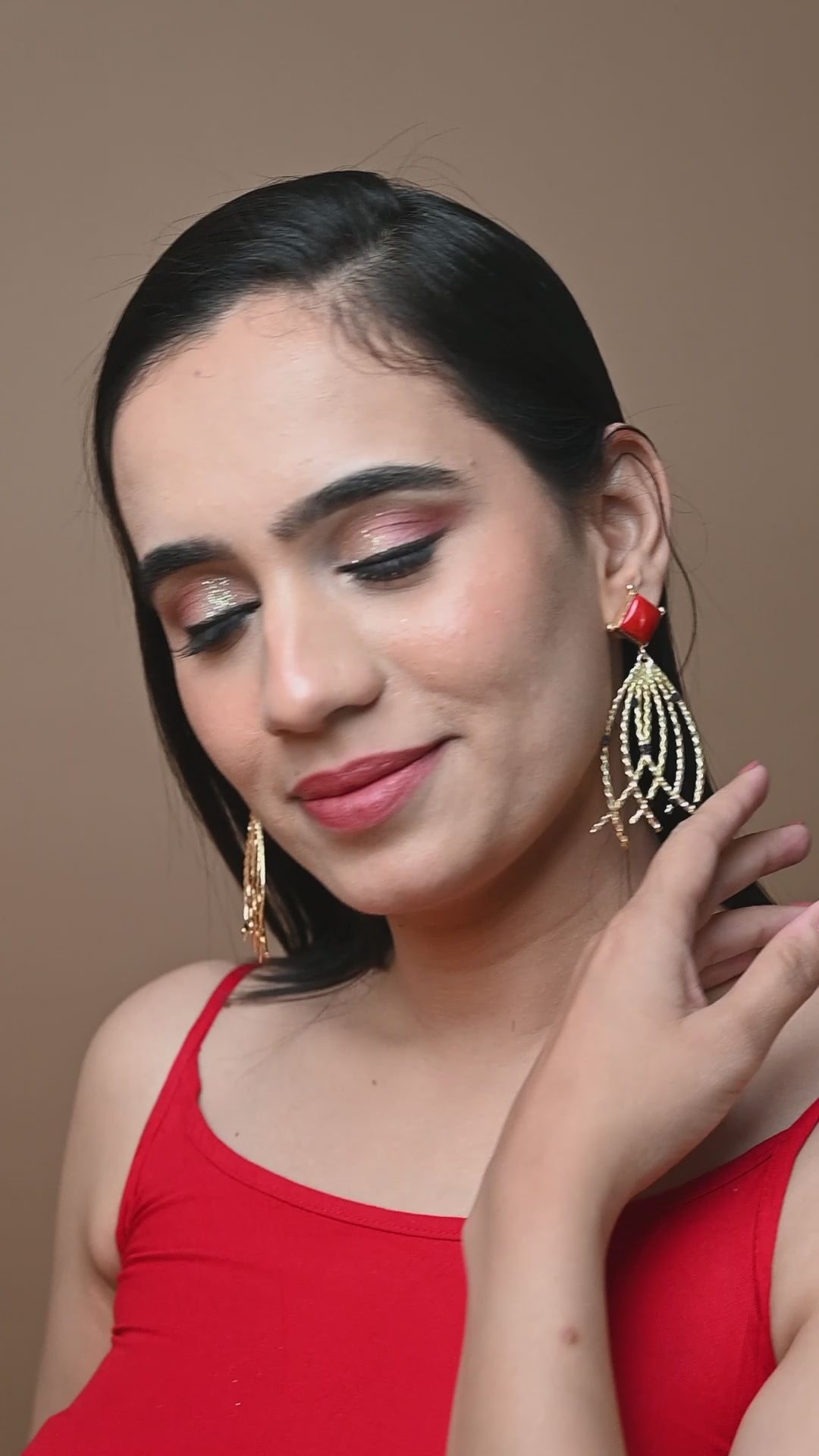 Square Stone waterfall Geometric Earrings-B