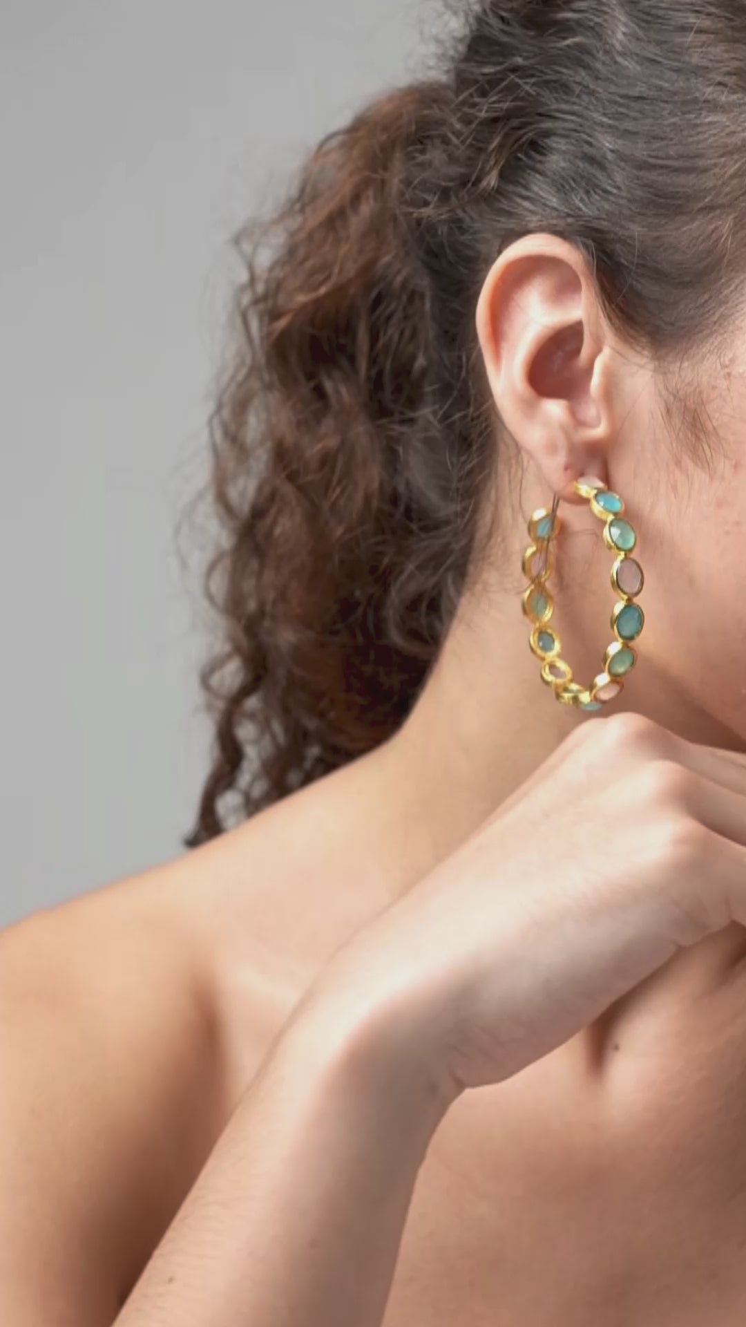 Celestial Apatite & Emerald Orbit  multicolor Hoop Earrings