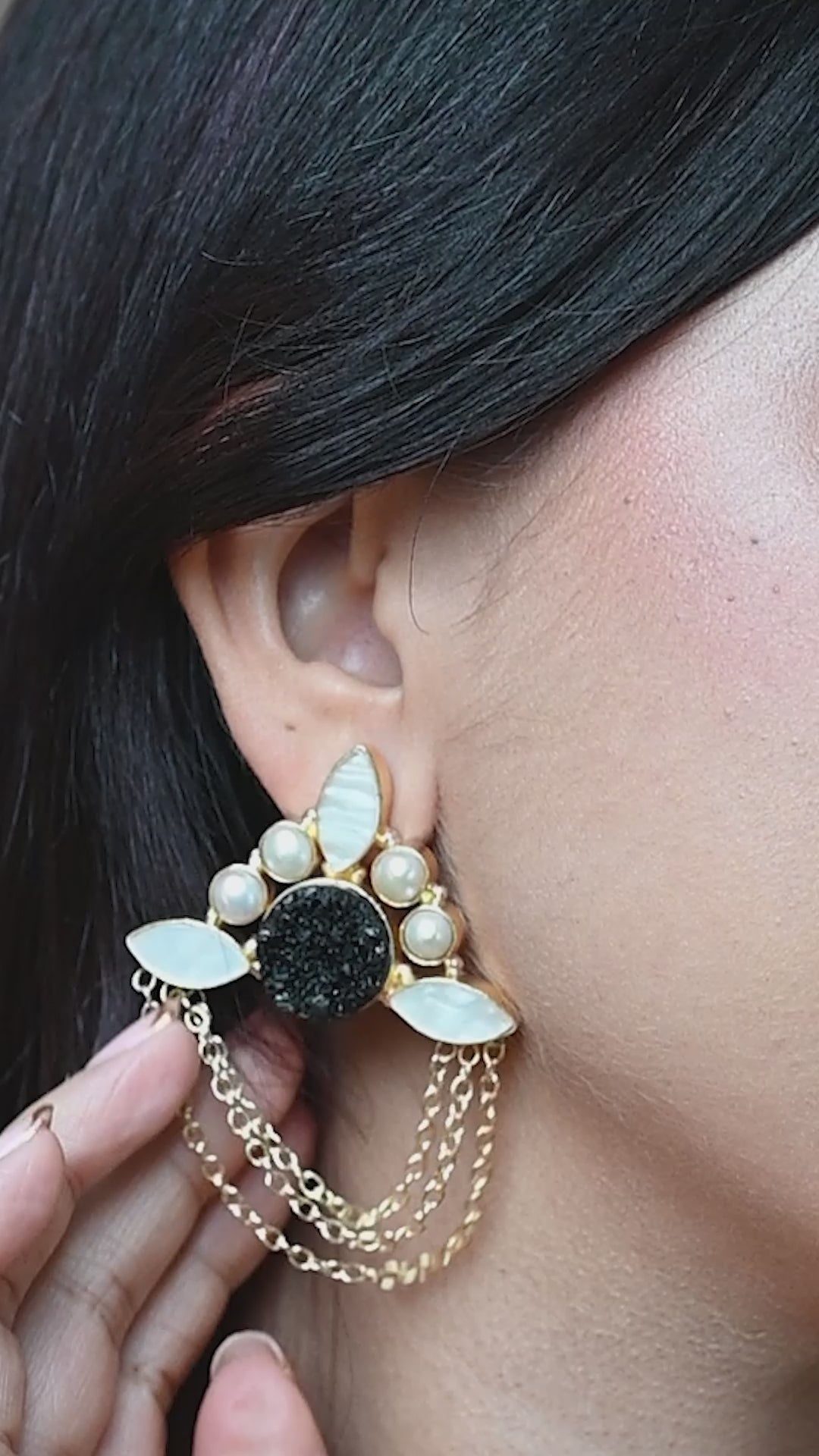 MOP Crown Tri-layer Chain Earrings