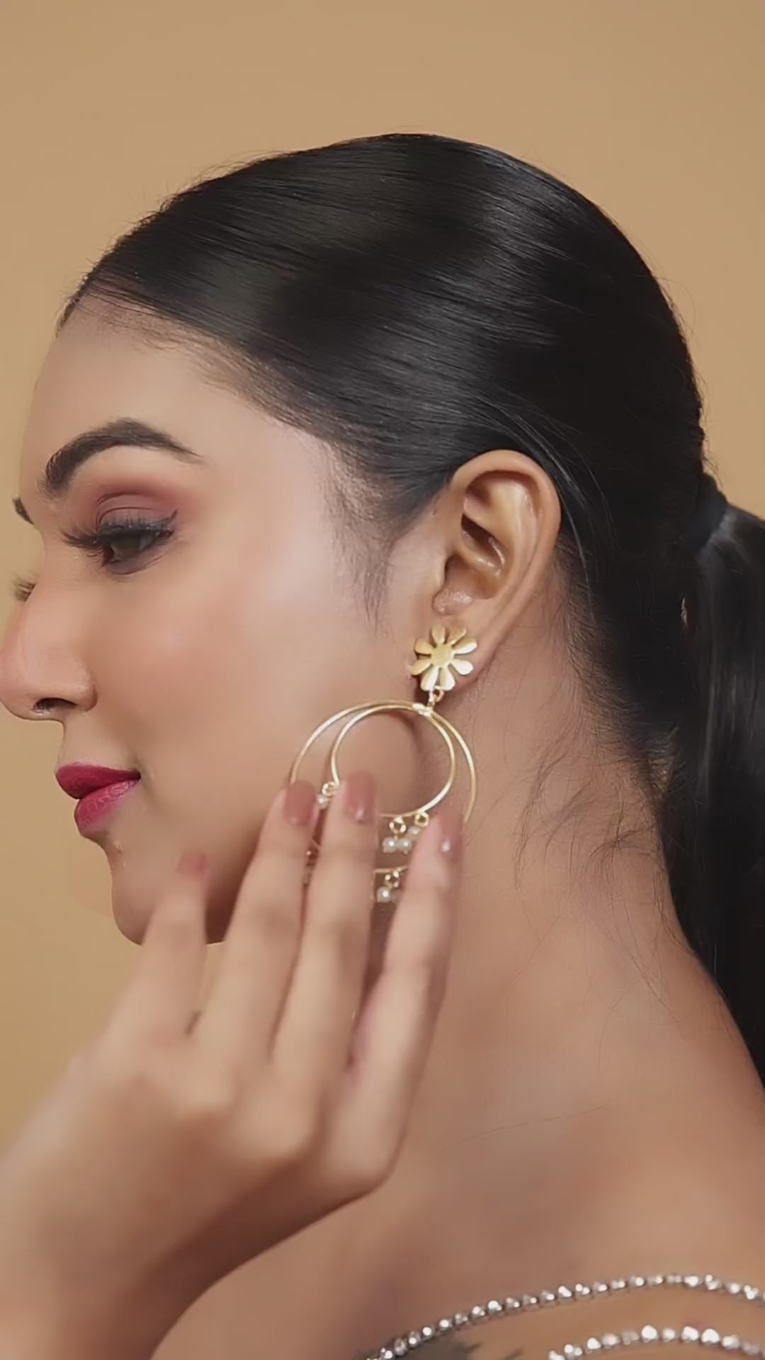 Clustered Pearl Double Hoop Earrings