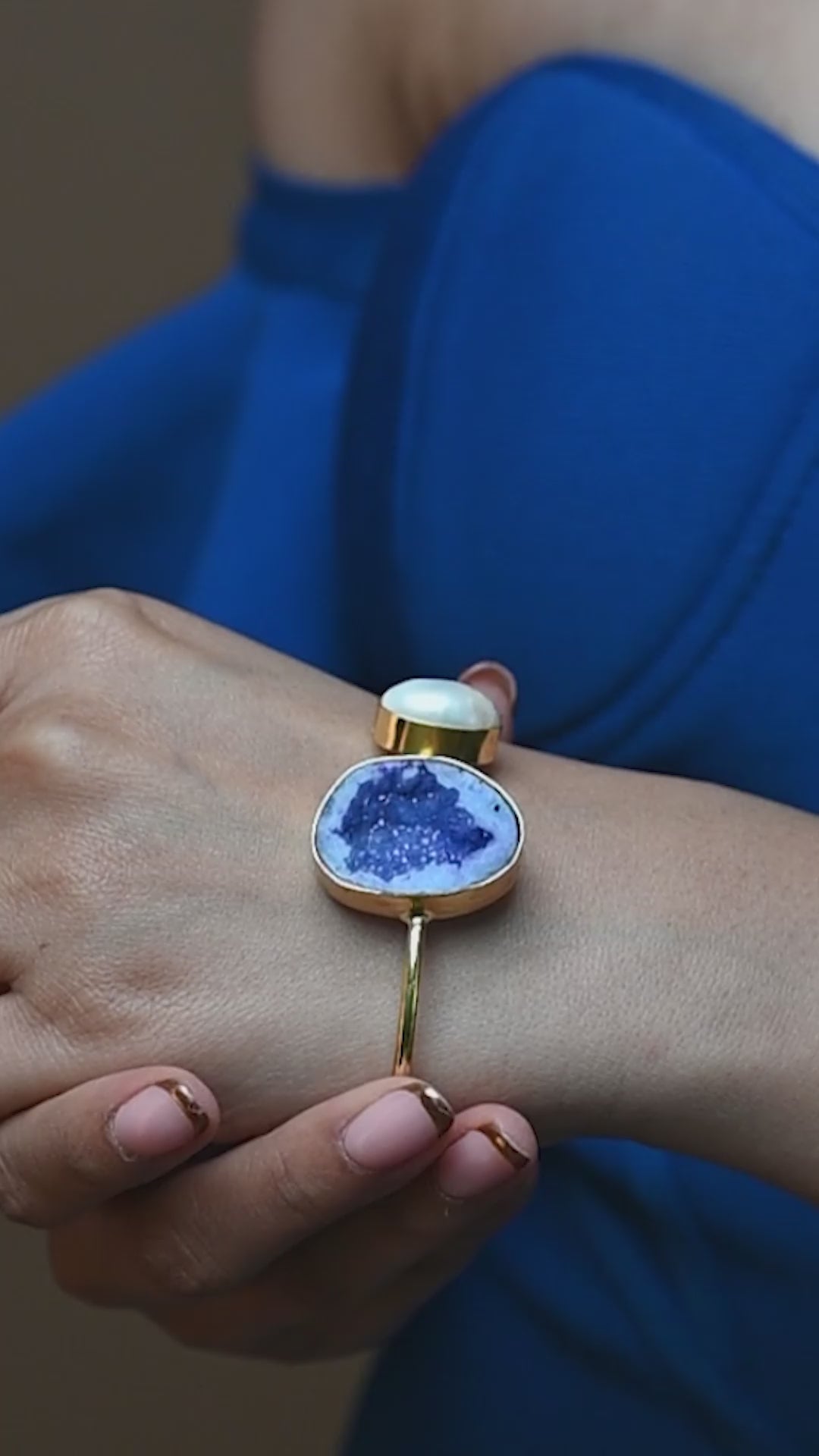 Sun Druzy-Pearl Cuff Braclet