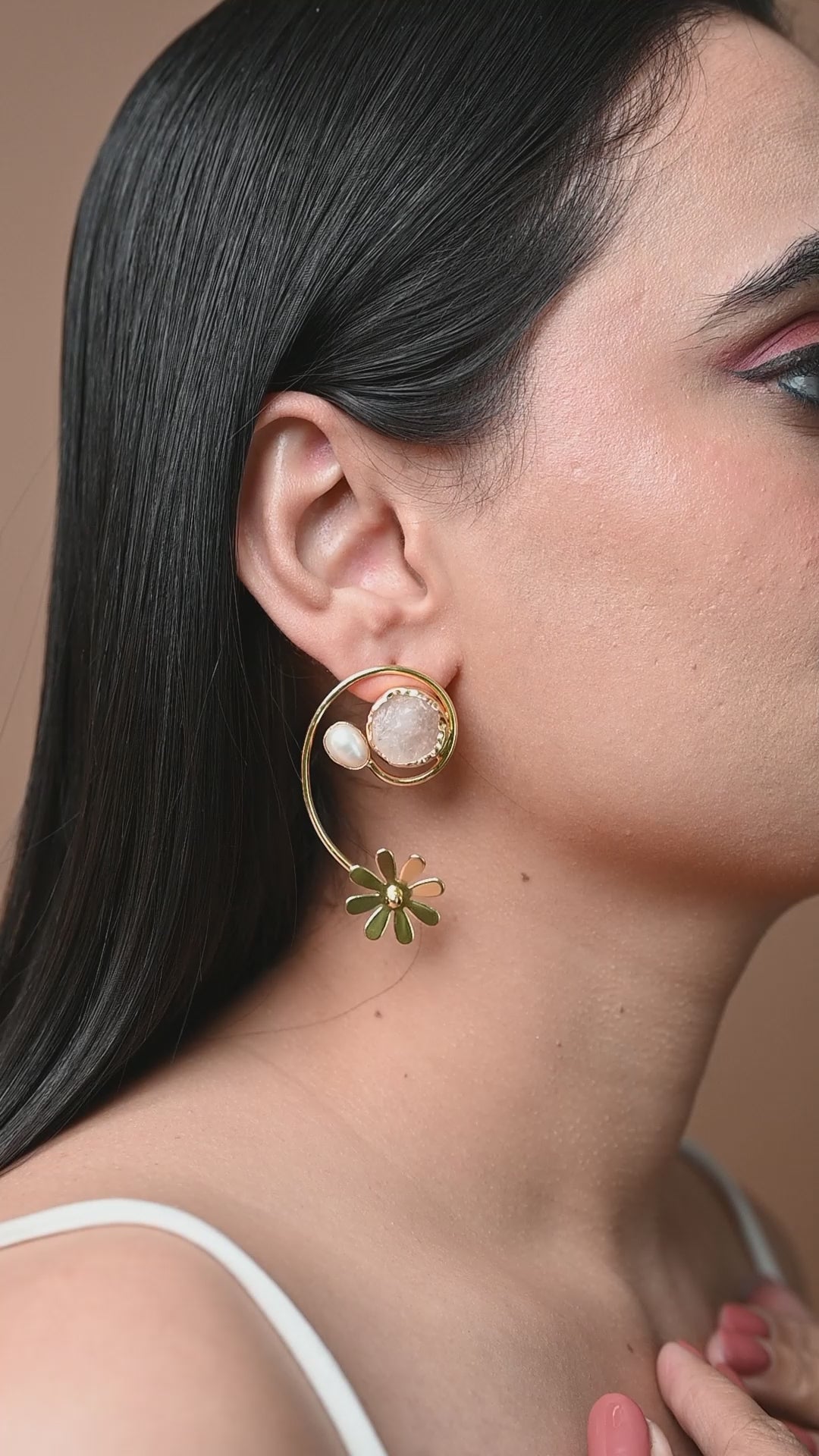 MOP- Stone Spiral Earrings-Pink