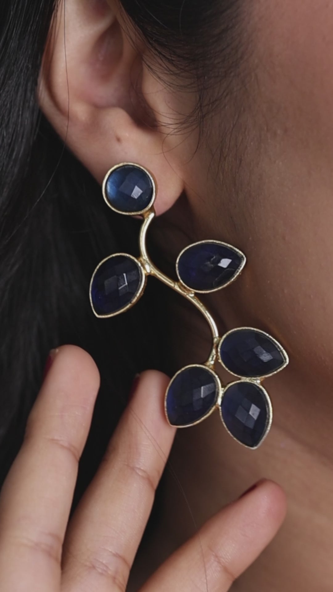 Crystal Cascade Wavy Leaf Earrings-Blue