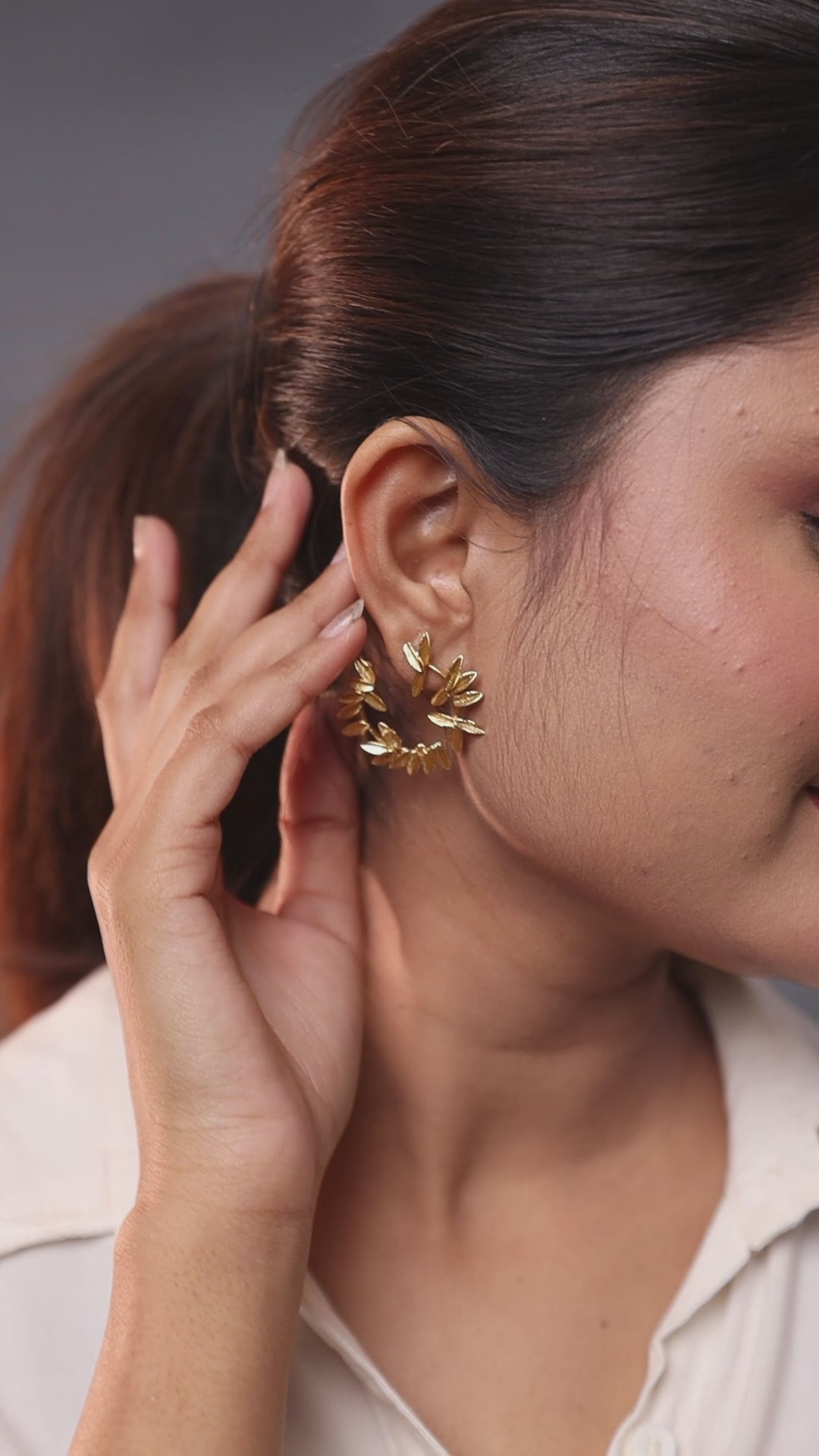 Gilded Brass Spiral Leaf Earrings