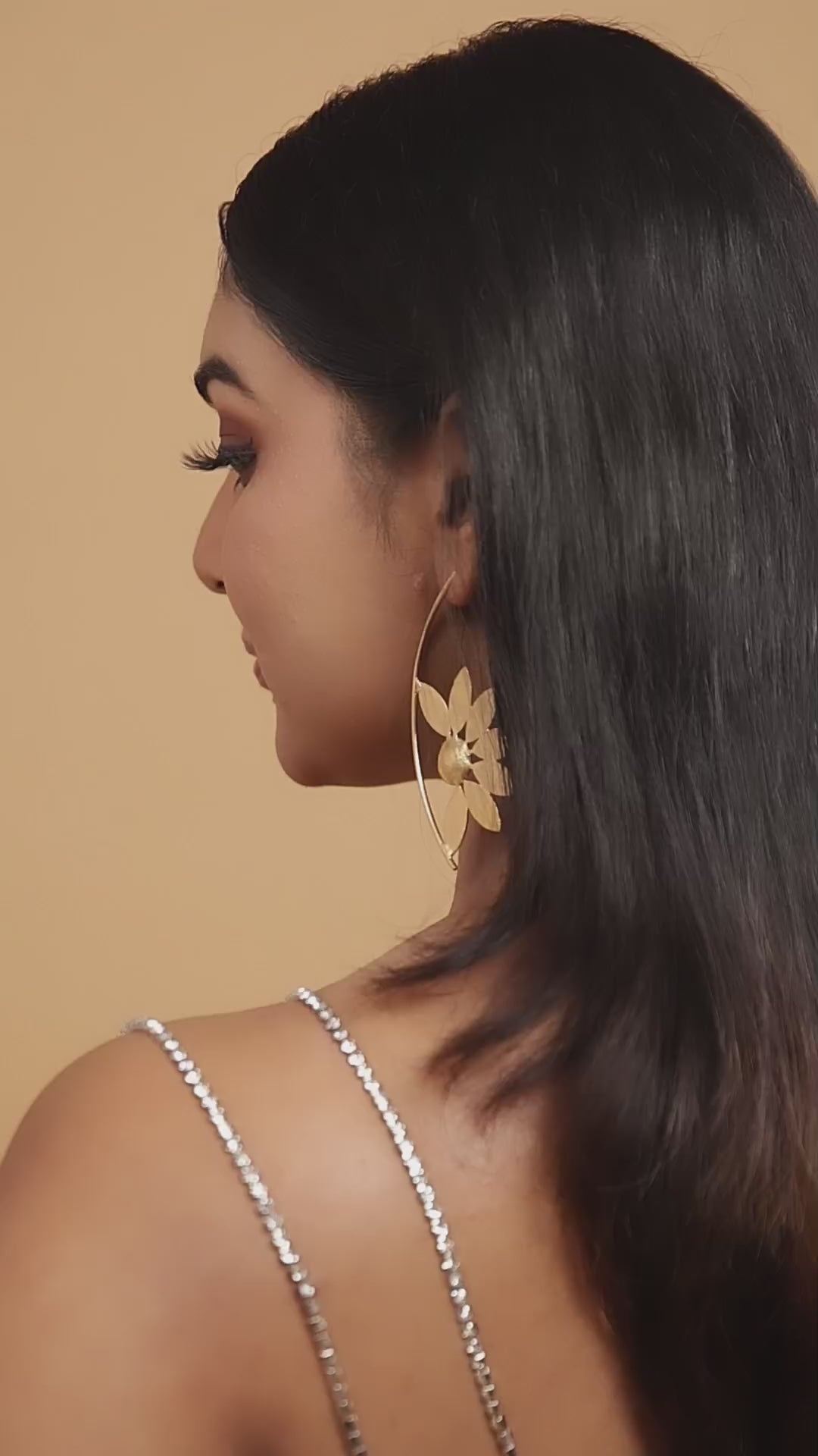 Hammered Semi Sunflower Brass Earrings