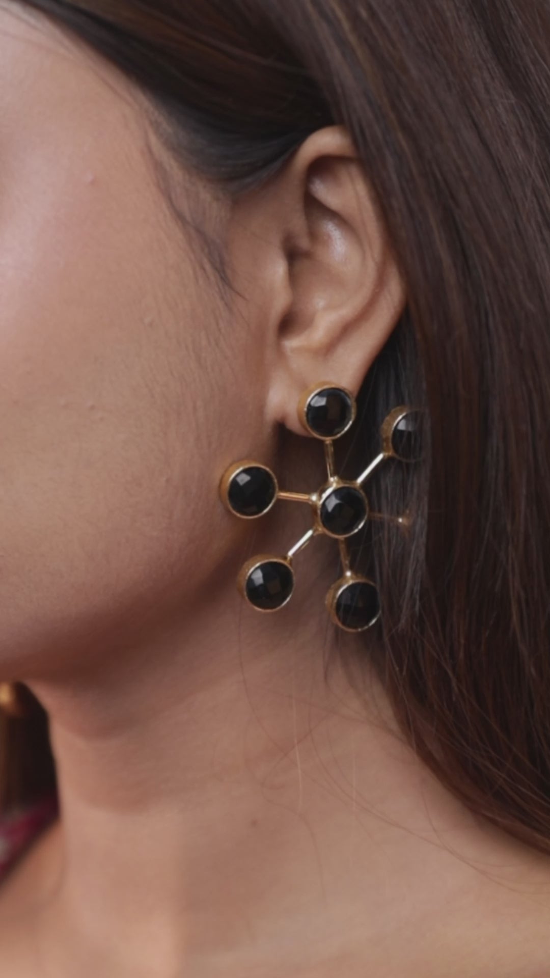 Artisan-crafted Sun stone Floral Earrings-Black