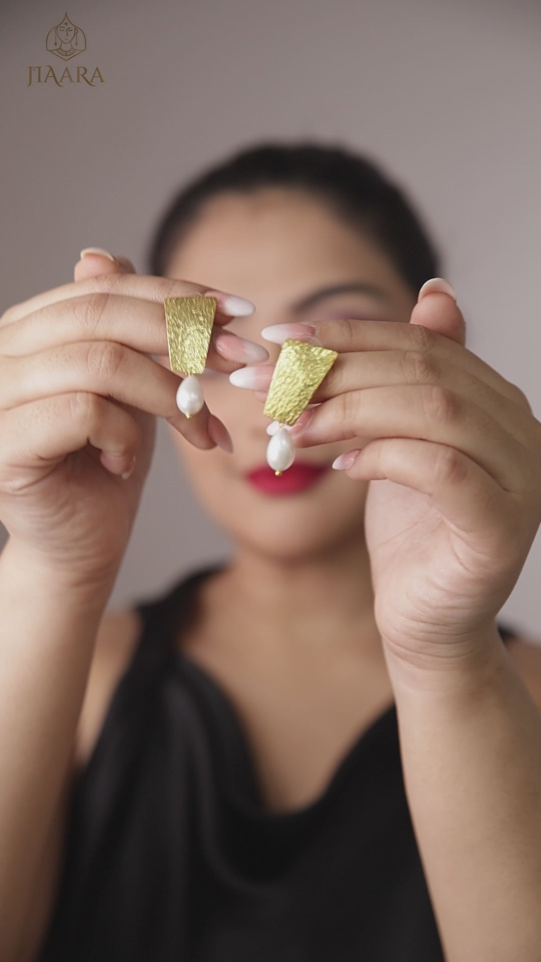 Textured Brass plate Pearl Drop Earrings