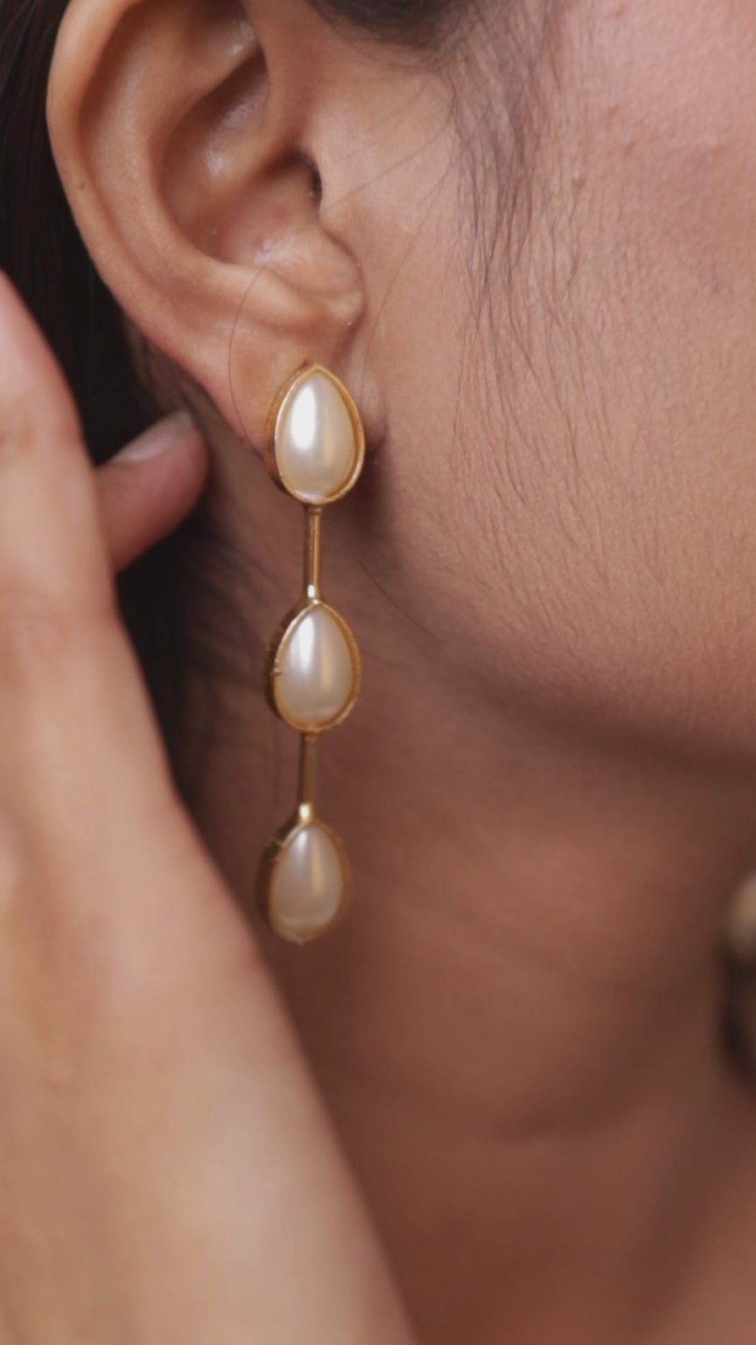 Tri Pearl Dangle Earrings