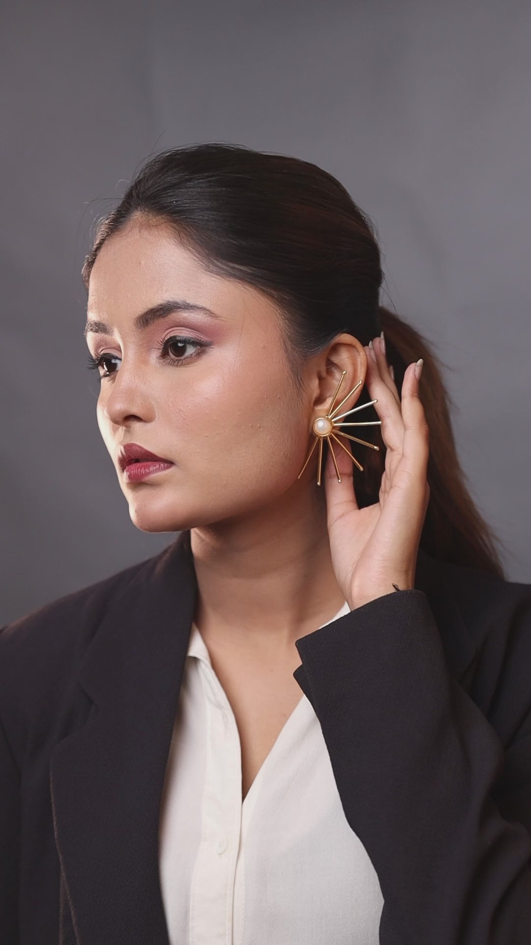 Sun Shaped White Stone Stud Earrings