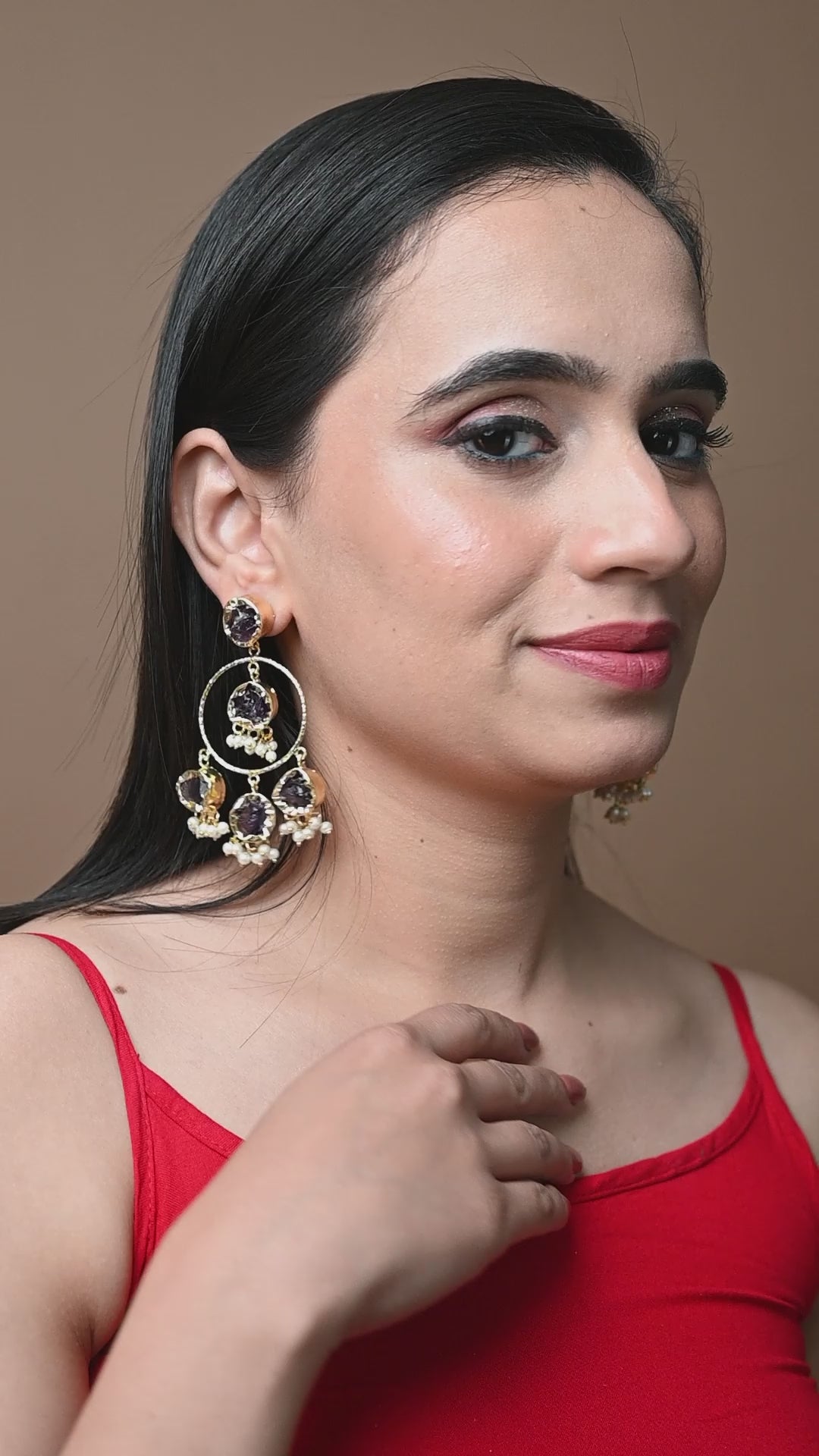 Chandelier black Stone Earrings