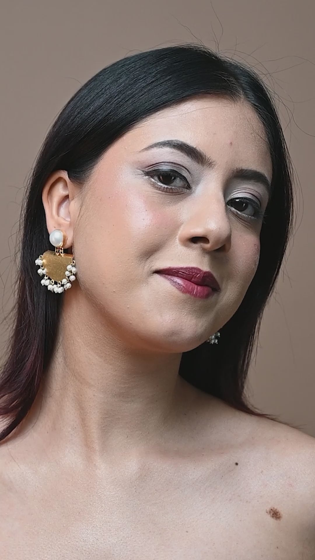 Hammered Semi-disc Clustered pearl Earrings