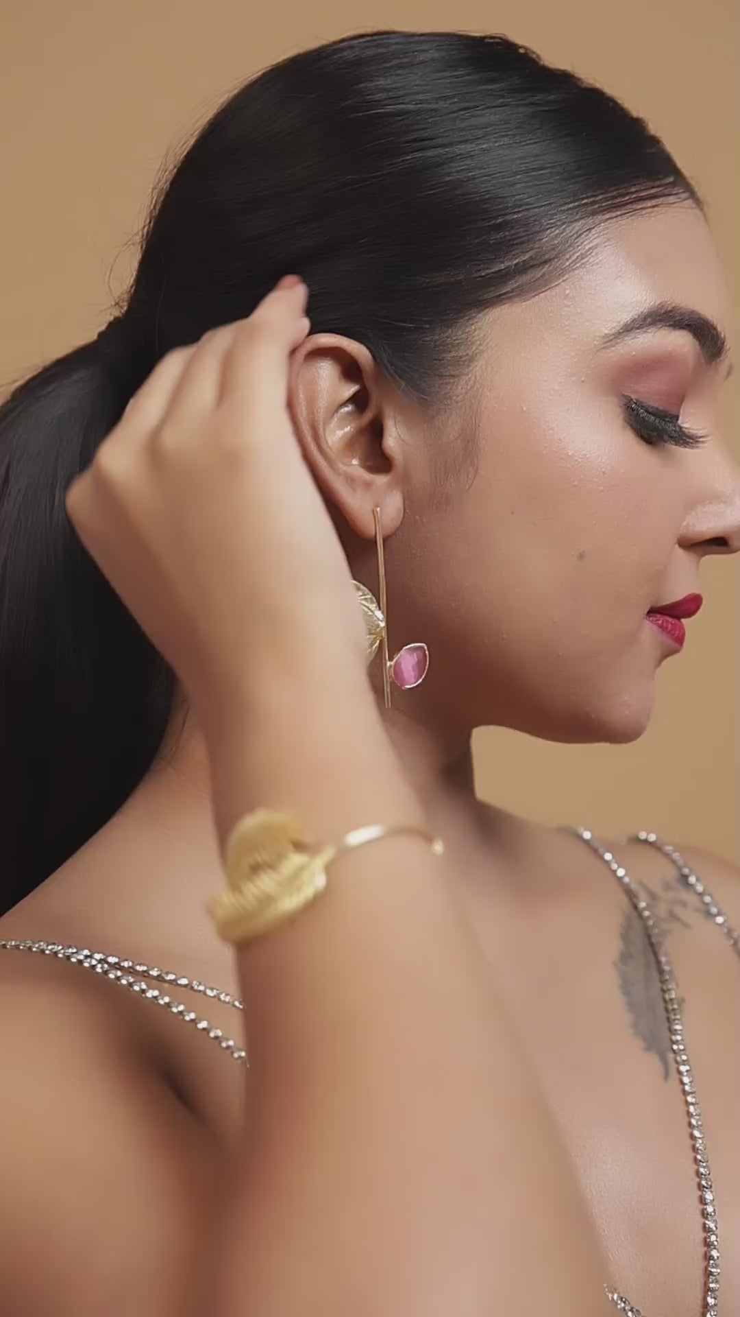 Lotus Stone Dangle Earrings-Green