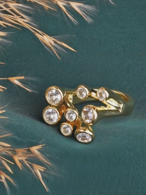 Multi Crystals Geometric Diamond Ring