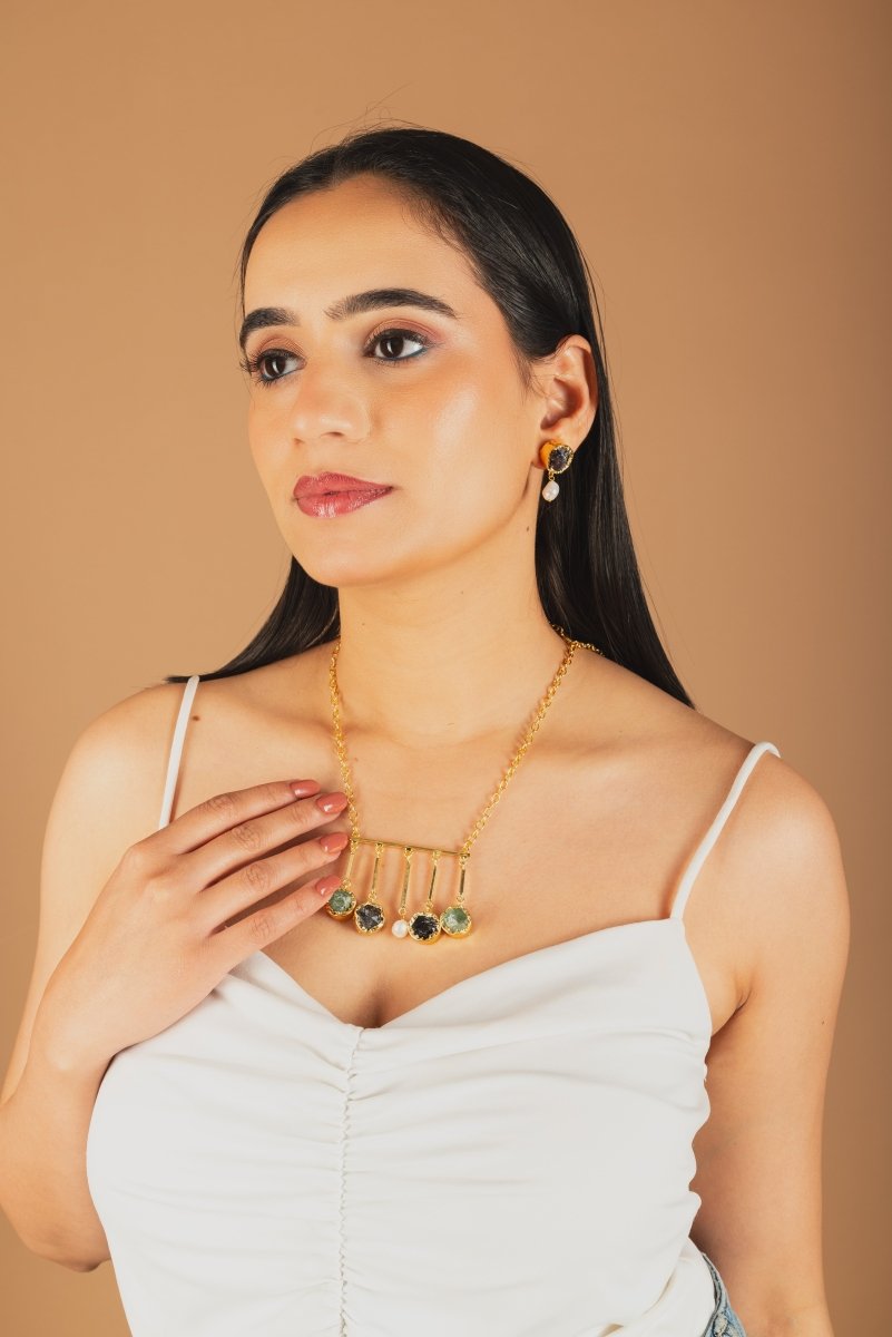 Rawstone glow 5 Stone drop Necklace Set - Jiaarajewellery