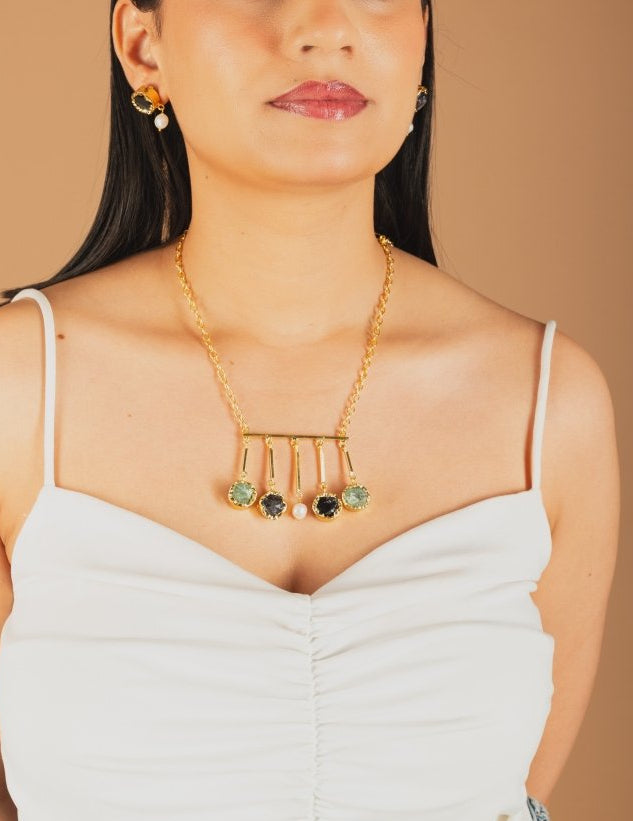 Rawstone glow 5 Stone drop Necklace Set - Jiaarajewellery