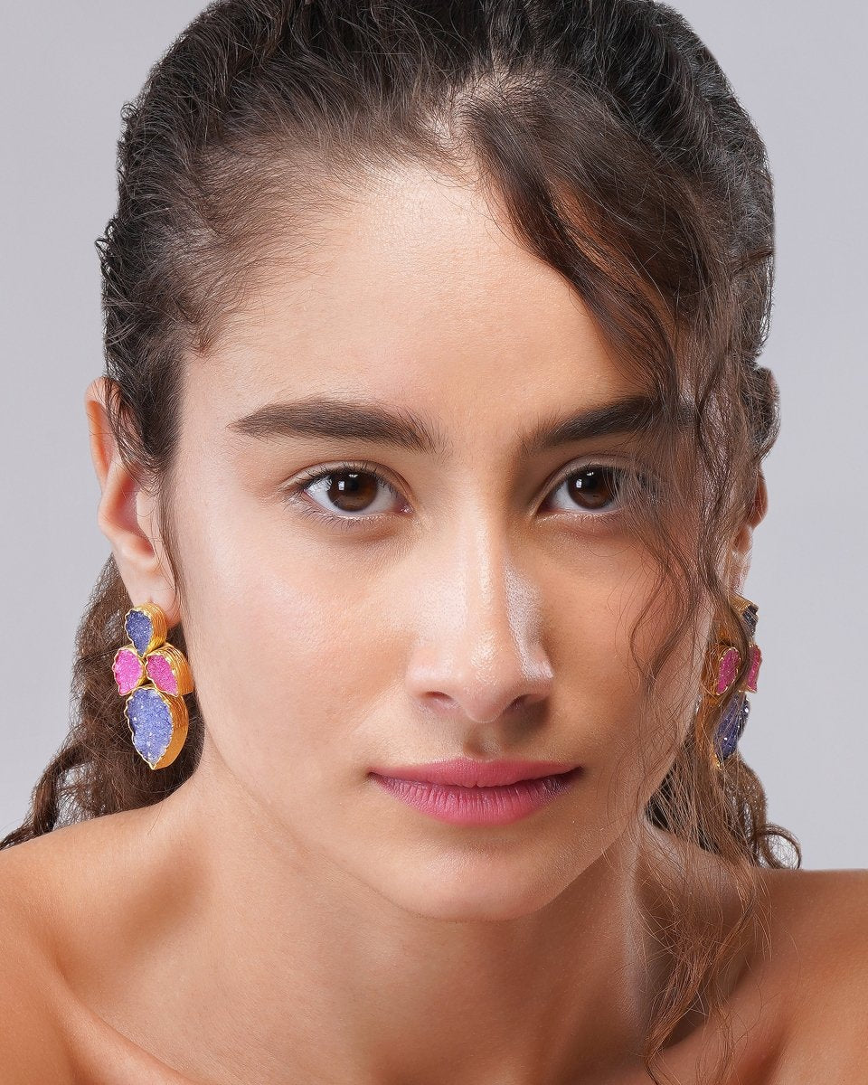 Regal Baroque & Druzy Pink Floral Earrings - Jiaarajewellery