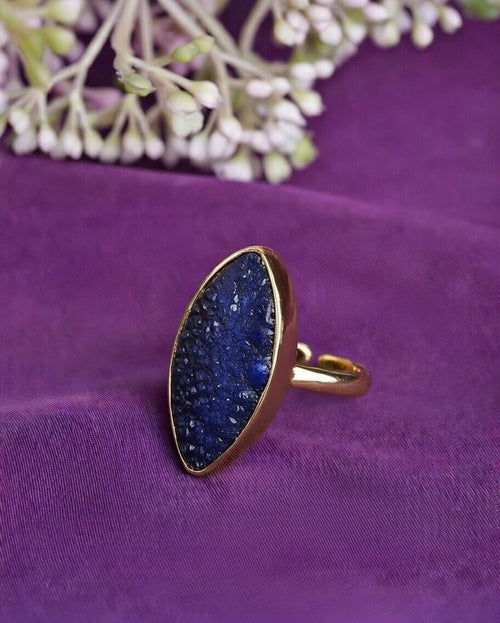 Royal Solar Druzy Brass Navy Ring - Jiaarajewellery