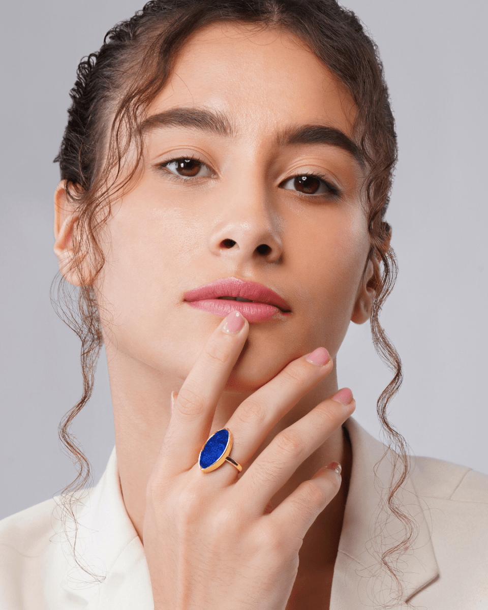 Royal Solar Druzy Brass Navy Ring - Jiaarajewellery