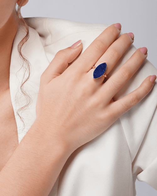 Royal Solar Druzy Brass Navy Ring - Jiaarajewellery