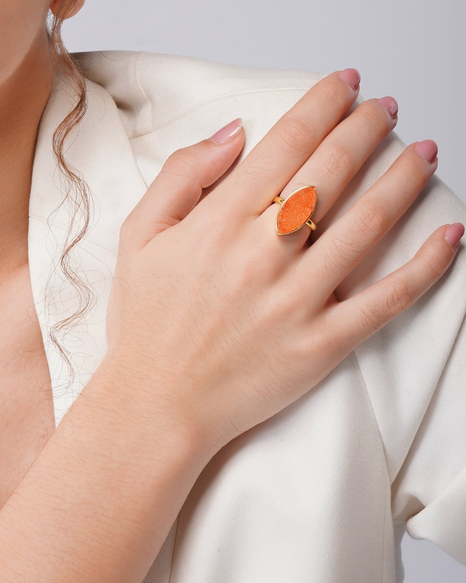 Royal Solar Druzy Brass Orange Ring - Jiaarajewellery