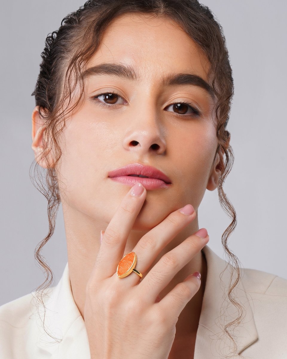 Royal Solar Druzy Brass Orange Ring - Jiaarajewellery