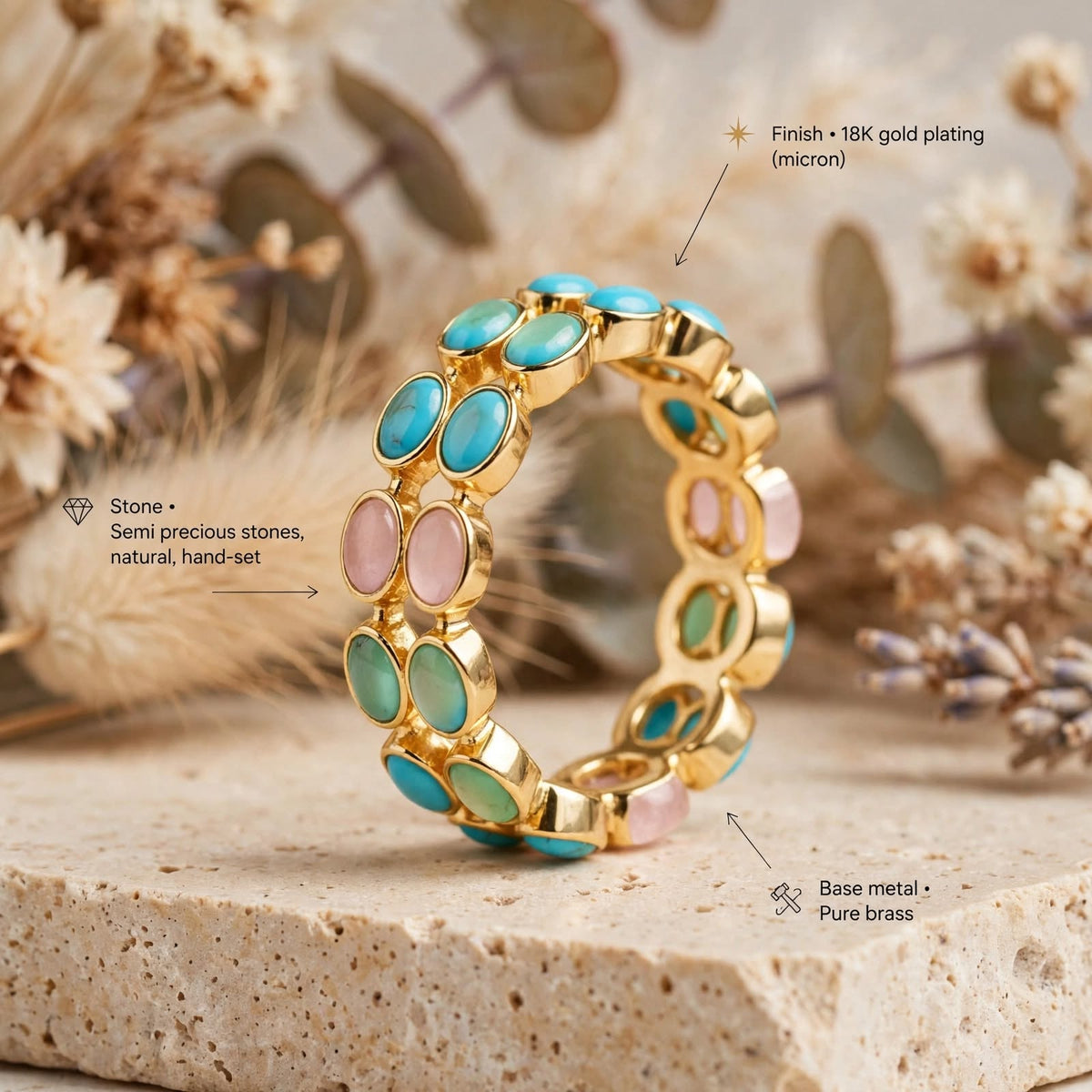 Semi precious stones double ring