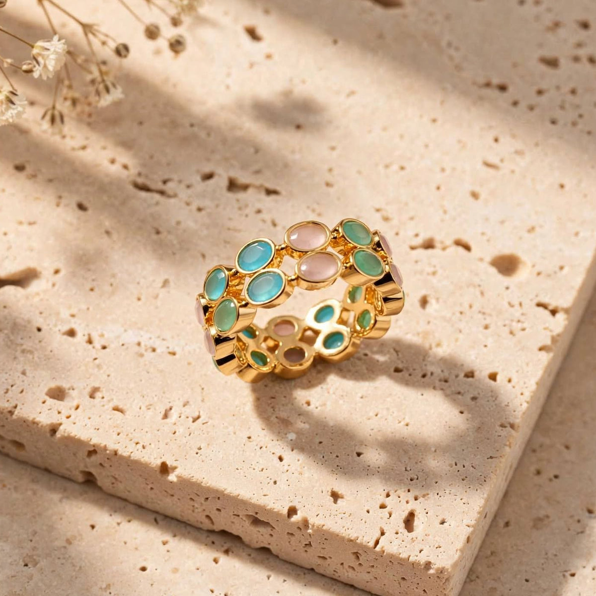 Semi precious stones double ring