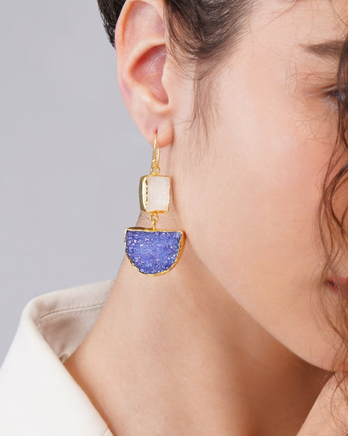 Solar Druzy dual color Blue Drop Earrings - Jiaarajewellery