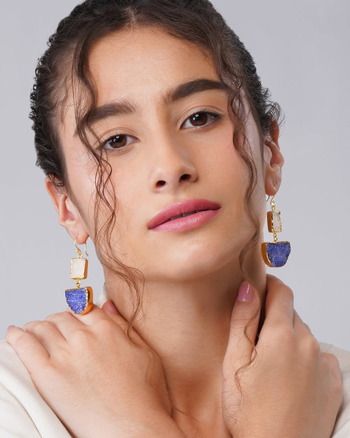 Solar Druzy dual color Blue Drop Earrings - Jiaarajewellery