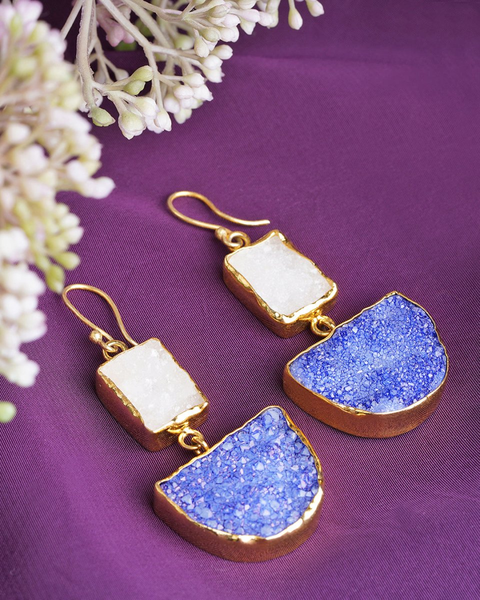 Solar Druzy dual color Blue Drop Earrings - Jiaarajewellery