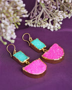 Solar Druzy dual color Fuchsia Drop Earrings - Jiaarajewellery