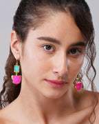 Solar Druzy dual color Fuchsia Drop Earrings - Jiaarajewellery
