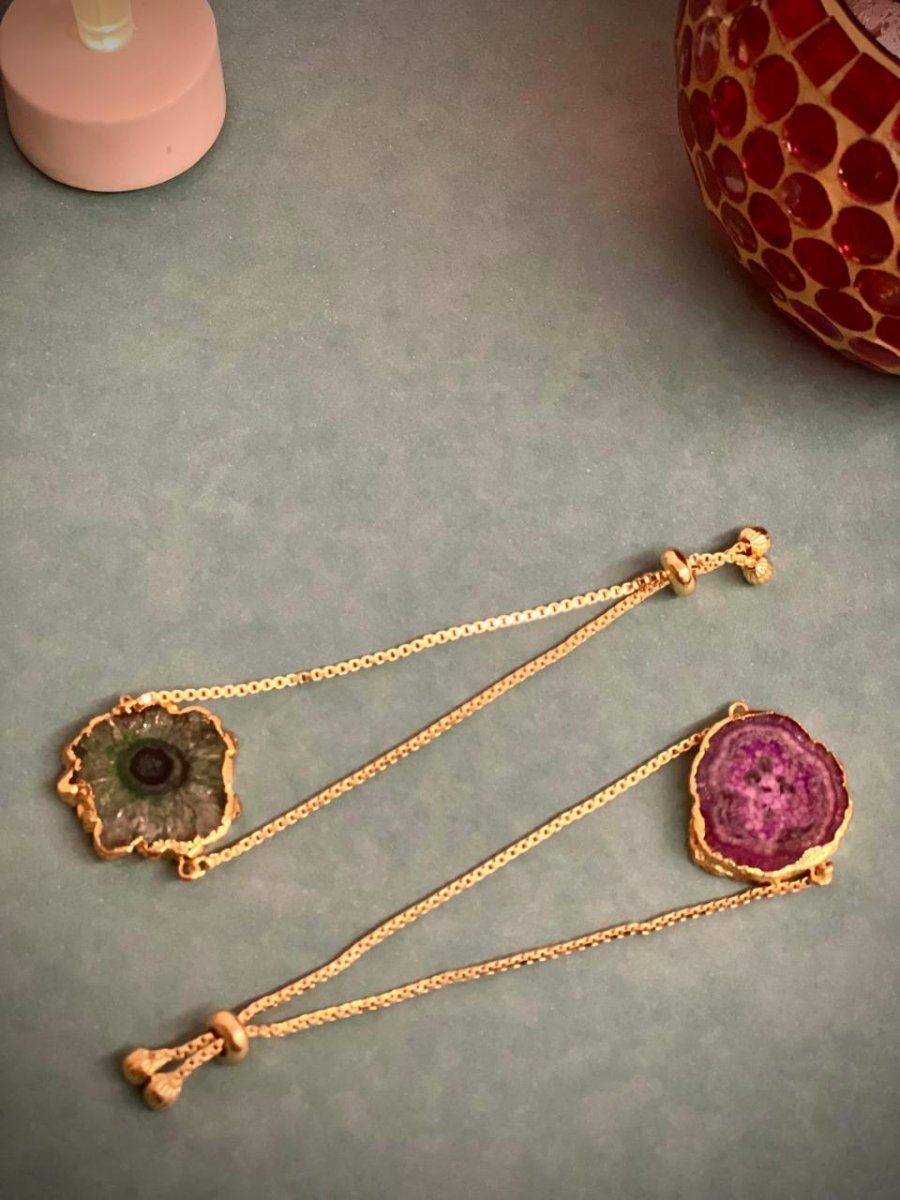 Solar Druzy Stone Chain Rakhi- Turquoise - Jiaarajewellery