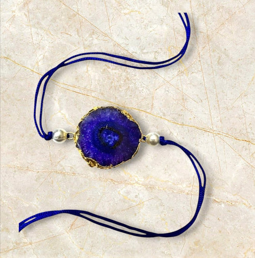 Solar Druzy Stone Thread Rakhi - Blue - Jiaarajewellery