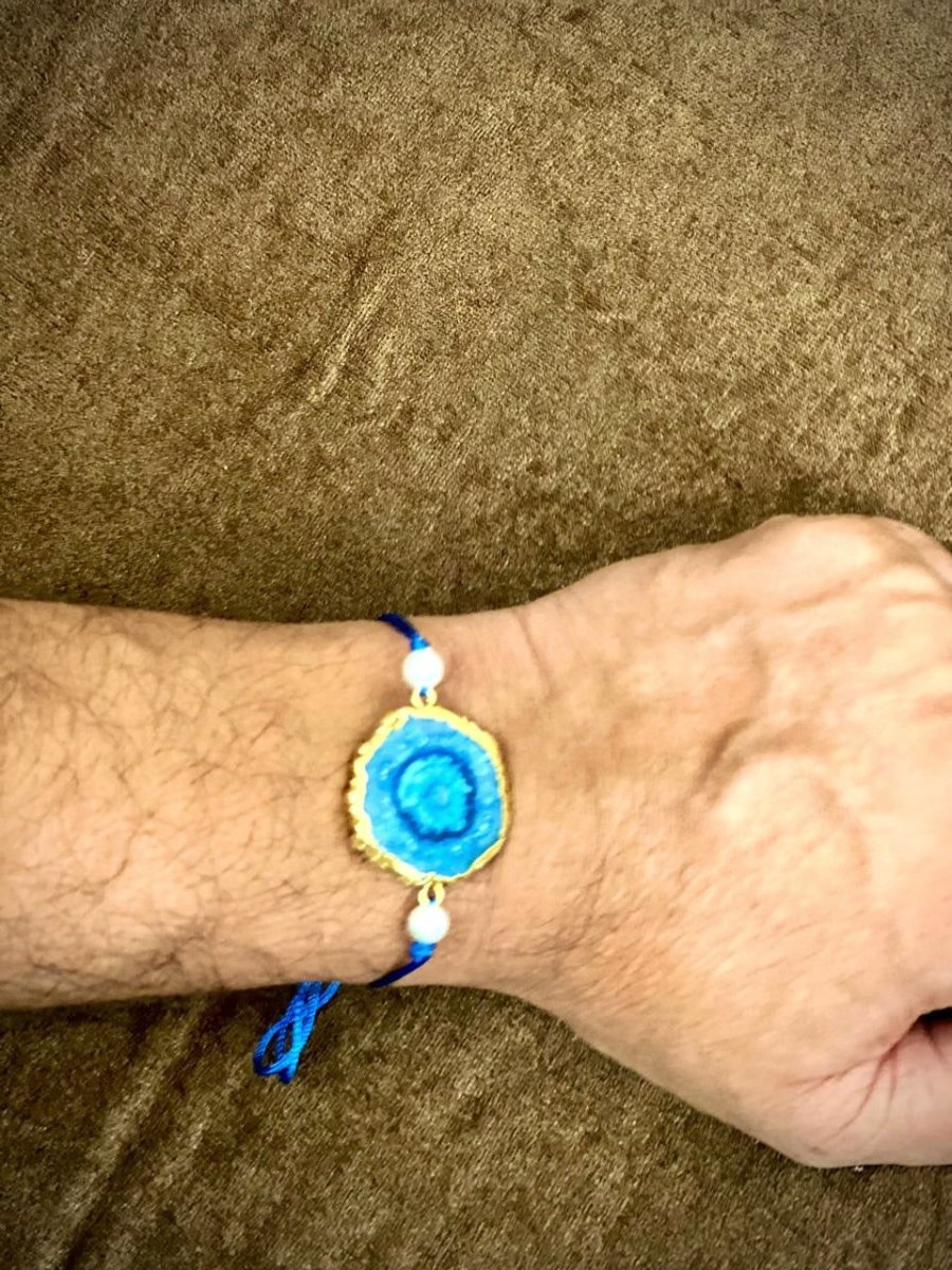 Solar Druzy Stone Thread Rakhi - Ruby - Jiaarajewellery