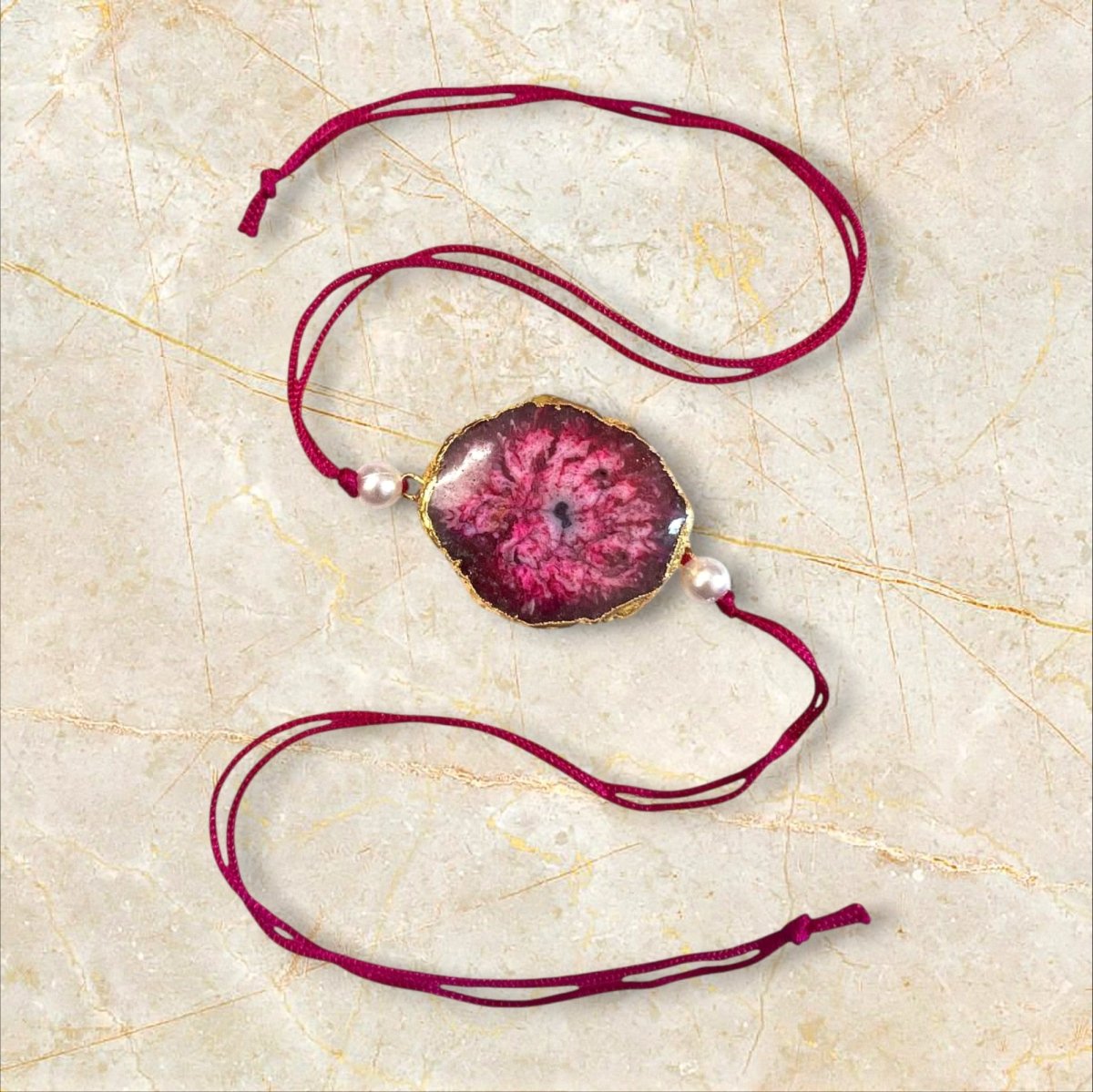 Solar Druzy Stone Thread Rakhi - Ruby - Jiaarajewellery