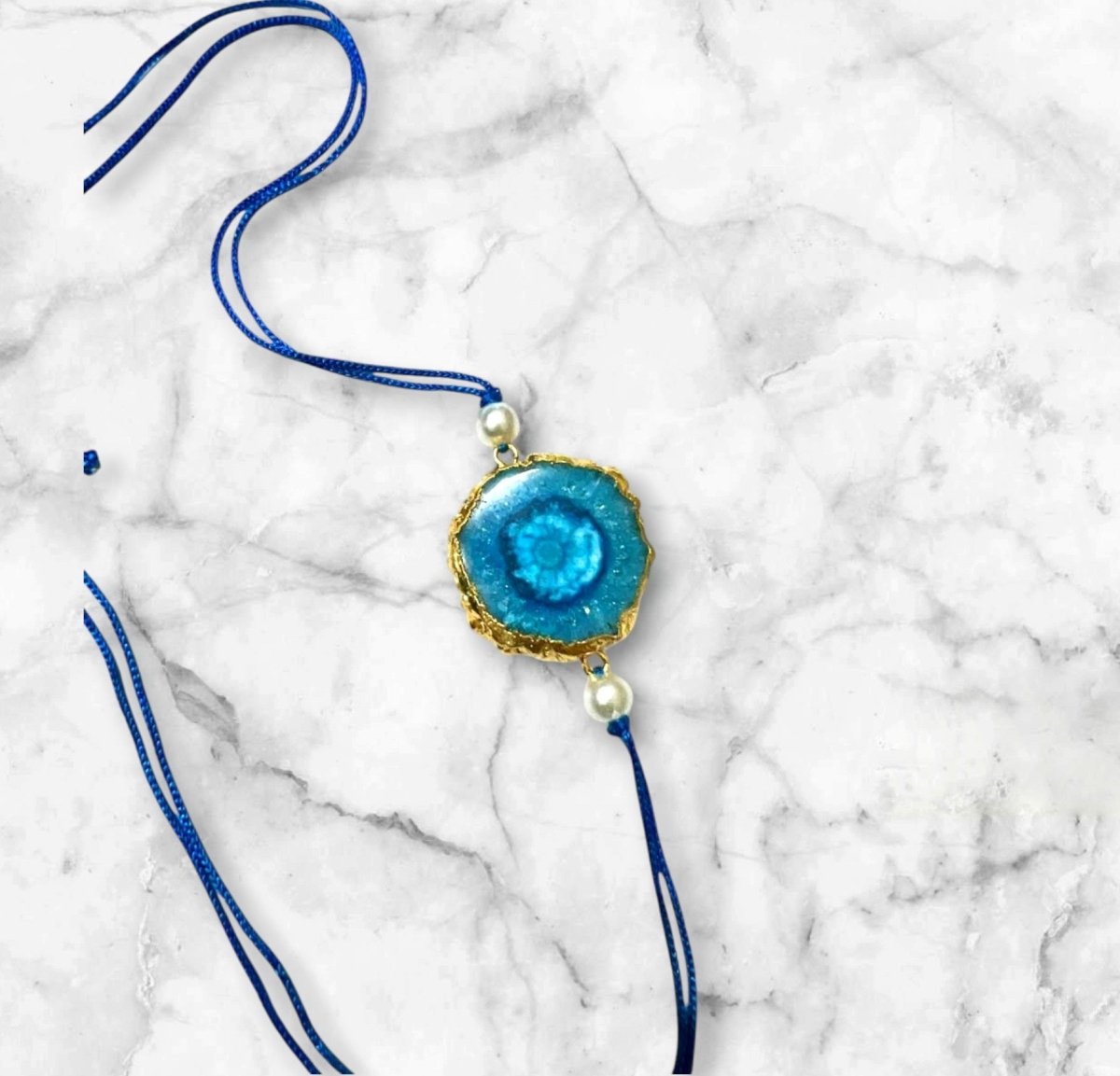 Solar Druzy Stone Thread Rakhi - Turquoise - Jiaarajewellery