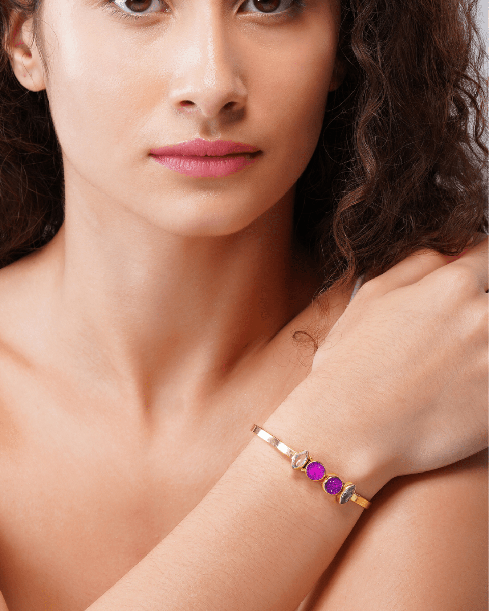 Solstice Pink Solar Druzy & Crystal Cuff Bracelet - Jiaarajewellery